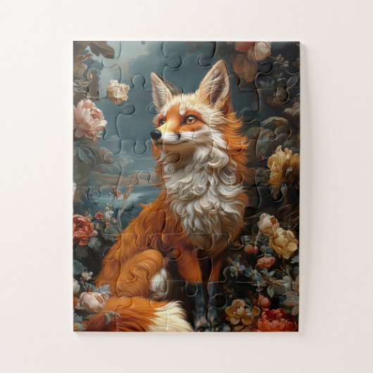 Puzzle Renard rouge mystique debout dans un paysage oniri (Vertical)