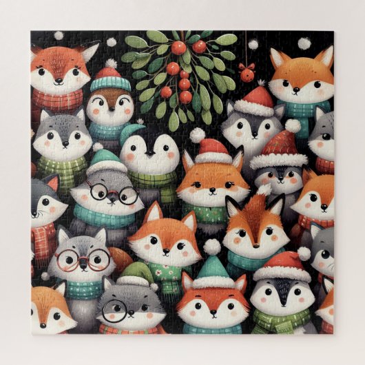 Puzzle Renards colorés mignons d'arbre de Noël (Vertical)