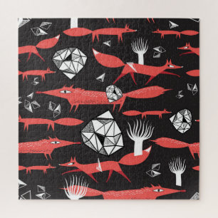 Puzzle Renards Rouges : Arrière - plan Sombre Sans Couleu