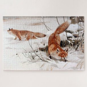 Puzzle Renards roux dans la neige hivernale (par Wilhelm