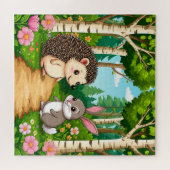 Puzzle Rencontre mignonne du hérisson et du lapin (Horizontal)