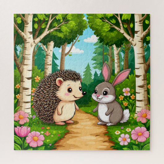 Puzzle Rencontre mignonne du hérisson et du lapin (Vertical)