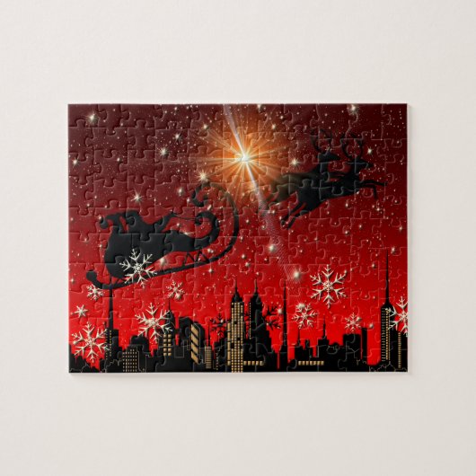 Puzzle Renne du père noël et voler de Sleigh (Horizontal)