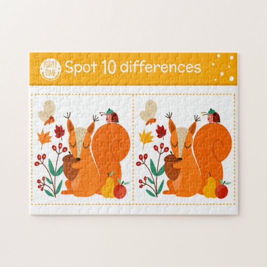 Puzzle Repérez 10 Différences Écureuil Papillon Coccinell (Horizontal)