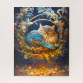 Puzzle Repose Tabby Kitten Oiseau dans un nid rond (Vertical)