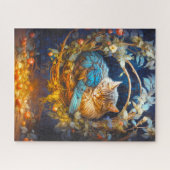 Puzzle Repose Tabby Kitten Oiseau dans un nid rond (Horizontal)