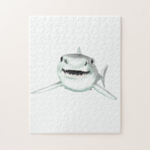 Puzzle requin aquarelle souriant gris vert océan animal 