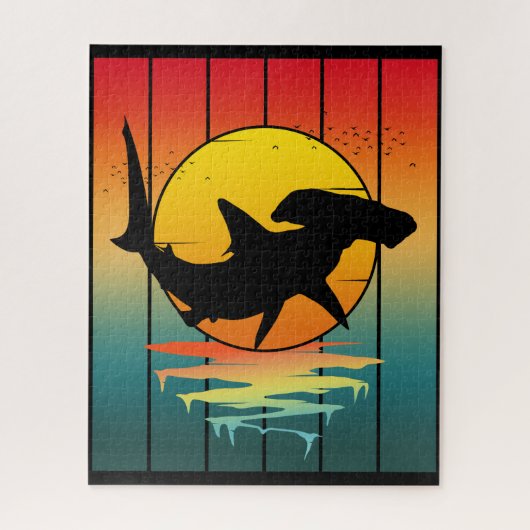 Puzzle Requin Marteau Coucher de Soleil Vintage (Vertical)