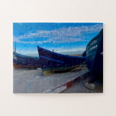 Puzzle Resting Blue Boats on Essaouira Shore (Horizontal)