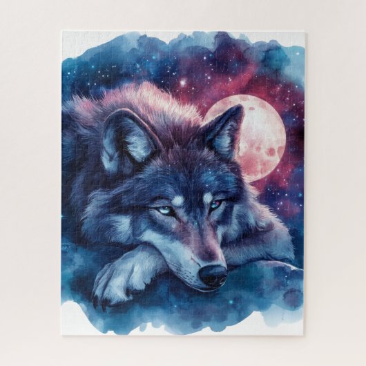 Puzzle Resting Wolf Under the Cosmic Moon (Vertical)