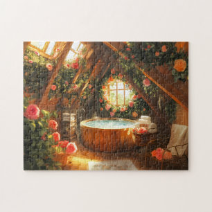 Puzzle Retraite de loft spa au jardin de roses avec jacuz