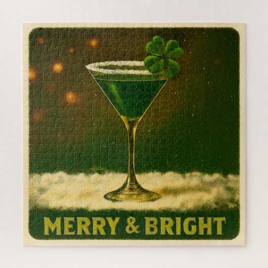 Puzzle Retro 50s 4 Leaf Clover Irish Christmas Martini (Vertical)