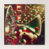 Puzzle Retro 50s Santa Christmas Green Martini (Horizontal)