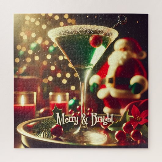 Puzzle Retro 50s Santa Christmas Green Martini (Vertical)