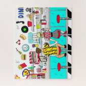 Puzzle Retro Cinties Diner avec deux mains de retenue (Vertical)