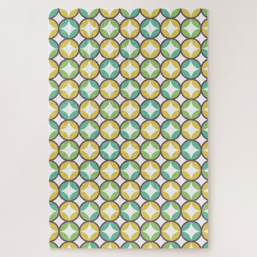 Puzzle Retro Diamond dans Circle Pattern Blue Green Gold (Vertical)