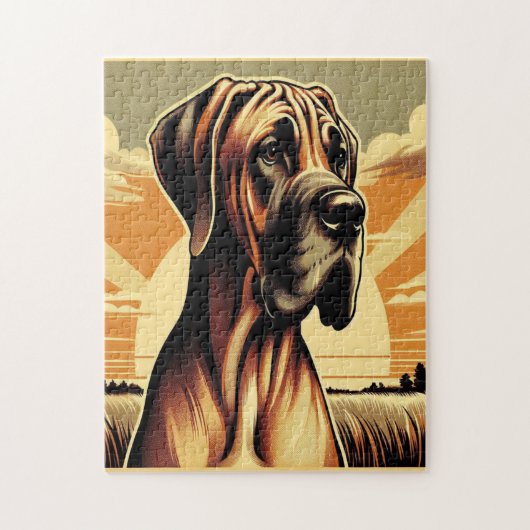 Puzzle Retro Fawn Great Dane Jaune Brown Black Artework (Vertical)