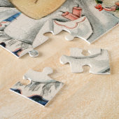 Puzzle Rétro illustration de chat de gâteau de fille (Côté)