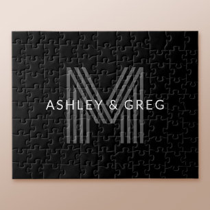 Puzzle Retro Moderne Nom/s Monogramme modifiable Noir et 