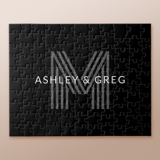 Puzzle Retro Moderne Nom/s Monogramme modifiable Noir et