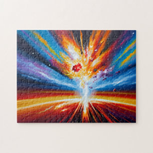 Puzzle Retro orange rouge nuit bleu extérieur paysage