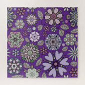 Puzzle Retro Pastel rose violet Floral Motif sans couture (Horizontal)