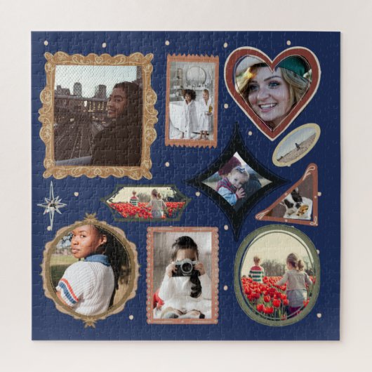 Puzzle Retro Personalized 11 Photo Collage Template DIY (Vertical)
