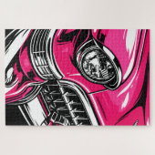 Puzzle Retro Pink Classic Car Front Pop Art Illustration (Horizontal)