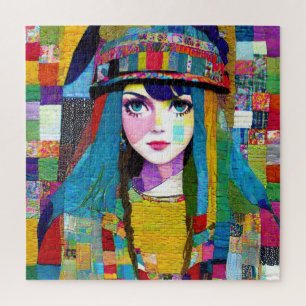 Puzzle Retro Pop Art femme Quilt Fabric Patchwork