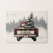 Puzzle Retro Red Plaid Camion de Noël personnalisé Nom de (Horizontal)