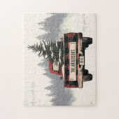 Puzzle Retro Red Plaid Camion de Noël personnalisé Nom de (Vertical)