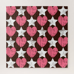 Puzzle Retro Threadbare Hearts Stars Texture