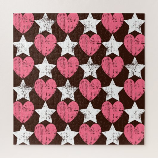 Puzzle Retro Threadbare Hearts Stars Texture (Vertical)