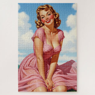 Puzzle Retro Vieux Hollywood Glamor Blonde Femme Pin-up A