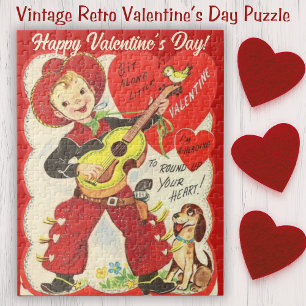Puzzle Retro Vintage Cowboy avec guitare Saint-Valentin