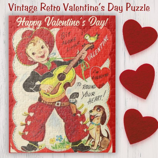 Puzzle Retro Vintage Cowboy avec guitare Saint-Valentin