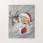 Puzzle rétro vintage Noël Père Noël Rennes de vacances<br><div class="desc">rétro vintage Noël Père Noël Vacances rennes puzzle puzzle</div>