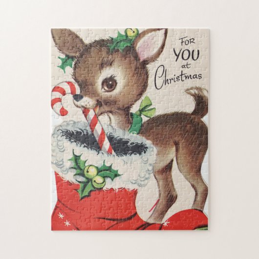 Puzzle rétro vintage Noël renne vacances (Vertical)