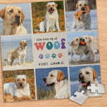 Puzzle Retro Vous M'Avez Eu WOOF Custom 8 Photo Collage C<br><div class="desc">Voici notre puzzle "You Had Me at WOOF", l'ajout parfait à tout amoureux des chiens chez soi. Ce puzzle pour chien présente un design moderne rétro et mignon, avec un espace pouvant accueillir jusqu'à 8 photos de votre animal de compagnie bien-aimé. C'est une excellente façon de présenter votre ami furry...</div>