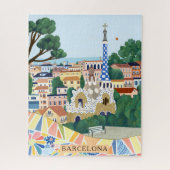 Puzzle Retro Watercolor Barcelona Spain Travel  (Vertical)