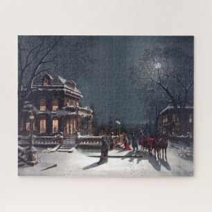 Puzzle Réveillon de Noël victorien en calèche d'hiver