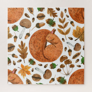 Puzzle Rêves d'automne : Aquarelle écureuil paradis