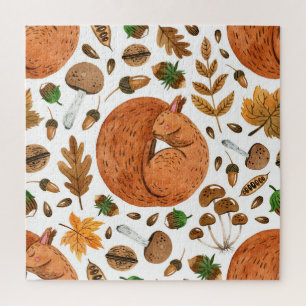 Puzzle Rêves d'automne : Aquarelle écureuil paradis