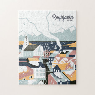 Puzzle Reykjavik, Islande Poster Vintage voyage
