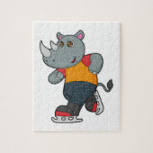 Puzzle Rhino at Ice skating with Ice skates (Vertical)