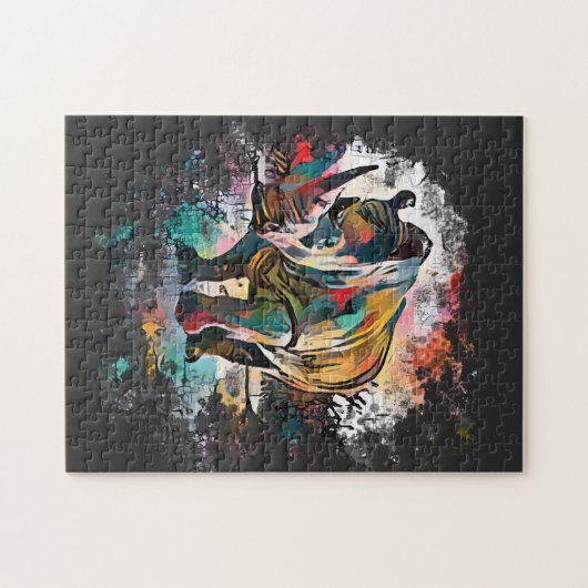 Puzzle Rhinoceros colorés ! | Noir difficile (Horizontal)