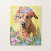 Puzzle Rhodesian Rdgeback Chien avec Fleurs Printemps (Vertical)
