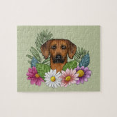 Puzzle Rhodesian Ridgeback Chien Tête Fleurs d'été Vert (Horizontal)
