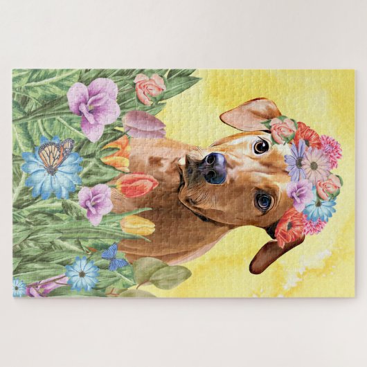 Puzzle Rhodesian Ridgeback Dog Flowers (Horizontal)