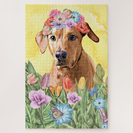 Puzzle Rhodesian Ridgeback Dog Flowers (Vertical)